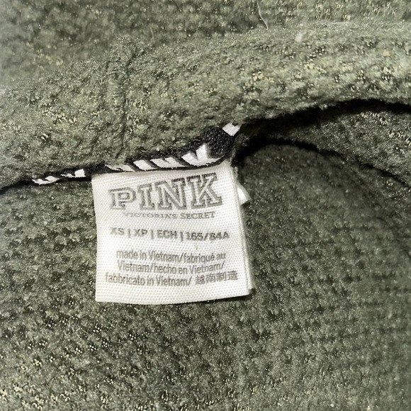 oversized Victoria's Secret PINK hunter green half zip sherpa hoodie size xs - Picture 4 of 4